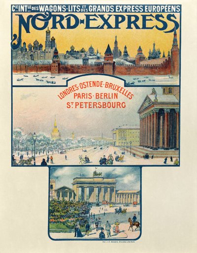 Manifesto pubblicitario della Compagnie des Wagons-Lits et des Grands Express Européens, Londra a San Pietroburgo, inizio XX secolo da French School