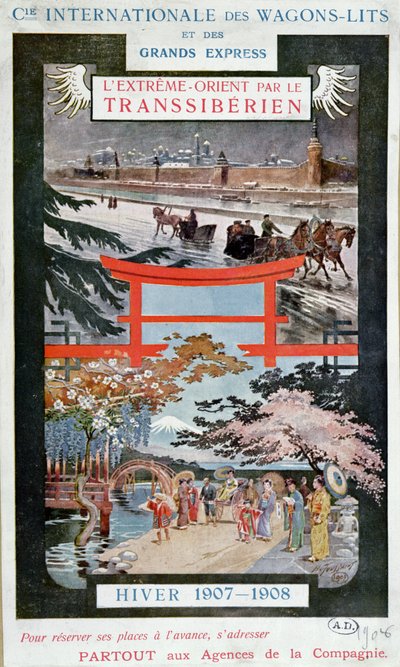 Manifesto pubblicitario per la Ferrovia Transiberiana, inverno 1907-8 da French School
