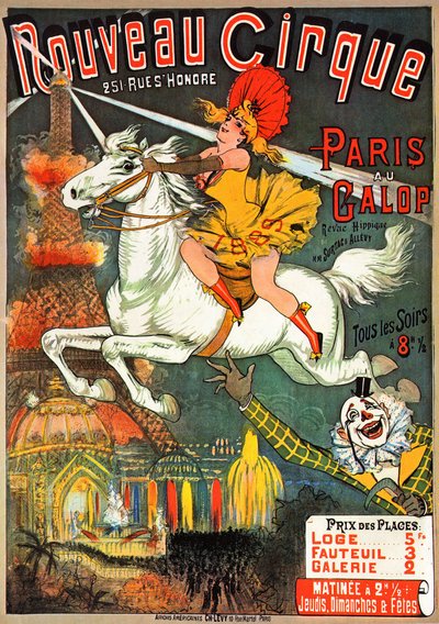 Poster per una rivista equestre al "Nouveau Cirque" in rue Saint-Honoré a Parigi da French School