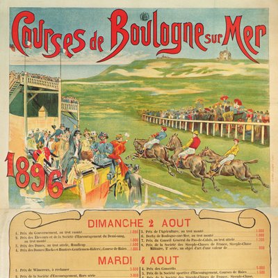 Poster per le corse di cavalli a Boulogne-sur-Mer, 1896 da French School