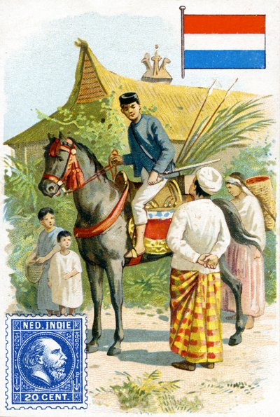 Postino che consegna una lettera nelle Indie orientali olandesi, fine XIX secolo da French School