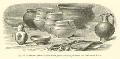 Ceramiche gallo-romane nere, grigie e rosse, trovate nei dintorni di Parigi da French School