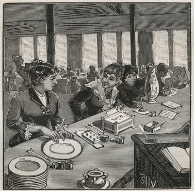 Ceramica: laboratorio di pittura su porcellana nel XIX secolo in Francia. Incisione del 1880 in 