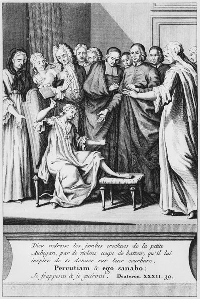 Pratica di assistenza e guarigione miracolosa di Aubigan, illustrazione da La verite des miracles de M. de Paris... di Louis Basile Carre de Montgeron, 1737 da French School