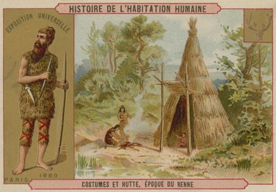Costume e capanna preistorici da French School