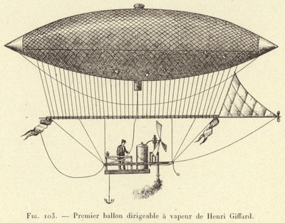 Primo dirigibile a vapore di Henri Giffard da French School
