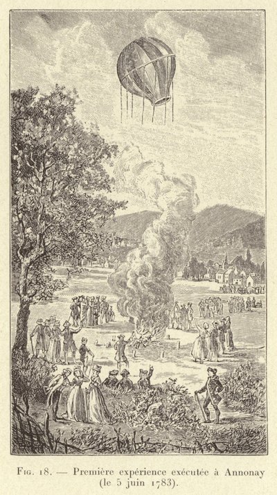 Prima esperienza eseguita a Annonay (il 5 giugno 1783) (incisione) da French School