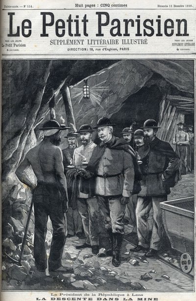 Il Presidente della Repubblica Francese Felix Faure visitò le miniere di Lens nel dicembre 1898. Copertina del giornale “Le petit Parisien”. da French School