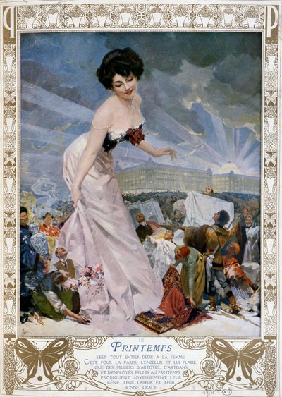 Printemps dedicato alle donne... - pubblicità del grande magazzino Le Printemps. 1910 da French School