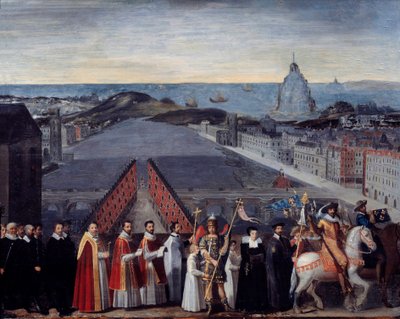 Processione della marmellata parigina dei pellegrini di Saint Michel du Mont sul Pont Neuf da French School