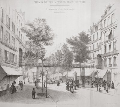 Progetto per un sistema di Metropolitana sopraelevata a Parigi, 1886 da French School