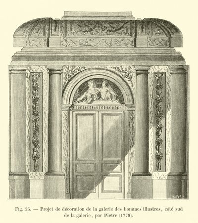 Progetto di decorazione della galleria degli uomini illustri, lato sud della galleria, di Pietre, 1778 da French School