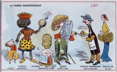 Carta promozionale ed educativa raffigurante specialità alimentari della regione del Lot, c.1910 da French School