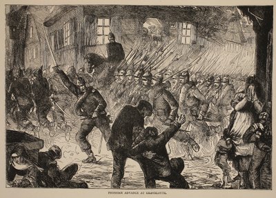 Avanzata prussiana a Gravelotte, illustrazione da Cassells History of the War between France and Germany, 1870-1871 da French School