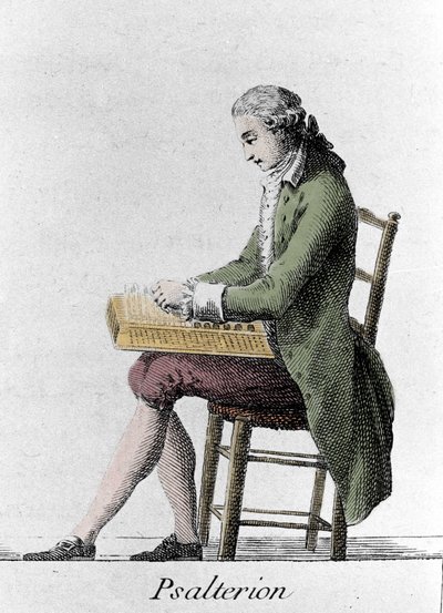 Suonatore di salterio. Incisione della fine del XVIII secolo. da French School