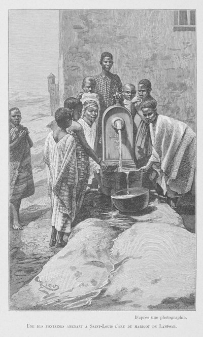 Fontana pubblica in Senegal, illustrazione da "Le Senegal..." di Louis Leon Faidherbe, 1889 da French School