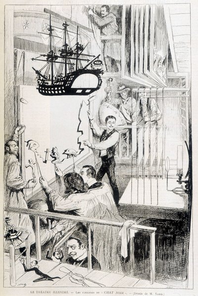 Burattinai dietro le quinte del Chat Noir, cabaret parigino - in "Le Monde illustré" del 28/01/1888 da French School