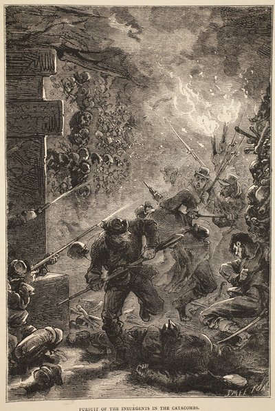 Inseguimento degli insorti nelle catacombe, maggio 1871, illustrazione da Cassells History of the War between France and Germany, 1870-1871 da French School