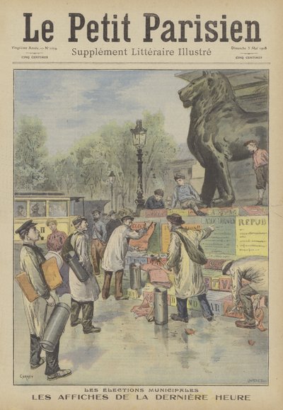 Affissione di manifesti per le elezioni municipali francesi da French School