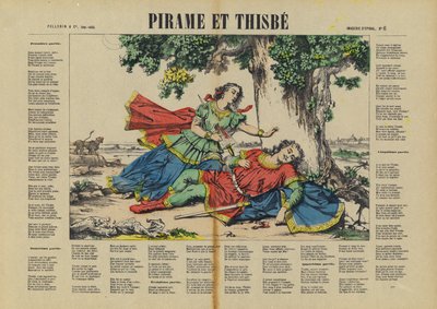 Piramo e Tisbe (litografia a colori) da French School