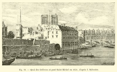 Quai des Orfèvres e ponte Saint-Michel nel 1650, da I Sylvestre da French School