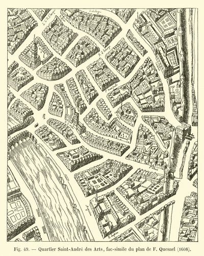 Quartiere Saint-Andre des Arts, fac-simile del piano di F Quesnel, 1608 da French School