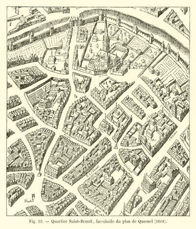 Quartiere Saint-Benoît, fac-simile del piano di Quesnel, 1608 da French School