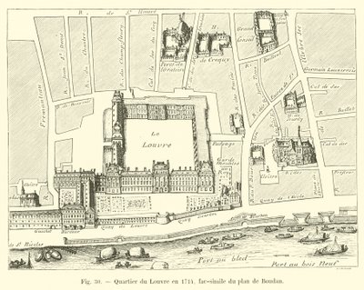 Quartiere del Louvre nel 1714, fac-simile del piano di Boudan da French School