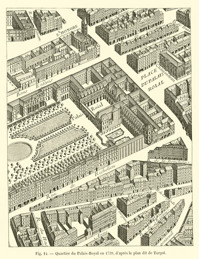 Quartiere del Palais-Royal nel 1739, secondo il piano detto di Turgot da French School