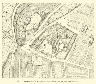 Quartiere del Tempio, nel 1652; fac-simile del piano di Gomboust da French School