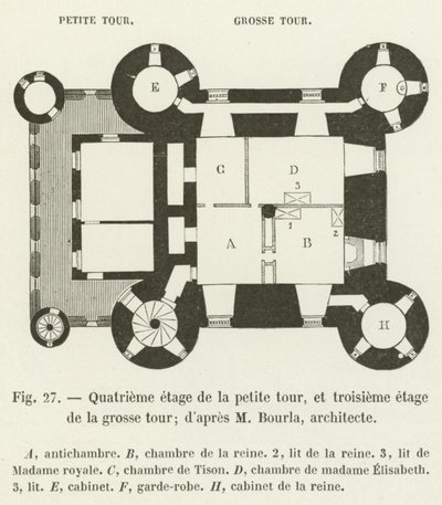 Quarto piano della piccola torre e terzo piano della grande torre; da M. Bourla, architetto da French School