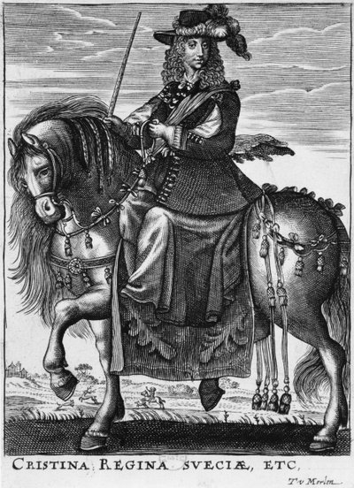 Regina Cristina di Svezia (1626-89) a cavallo da French School