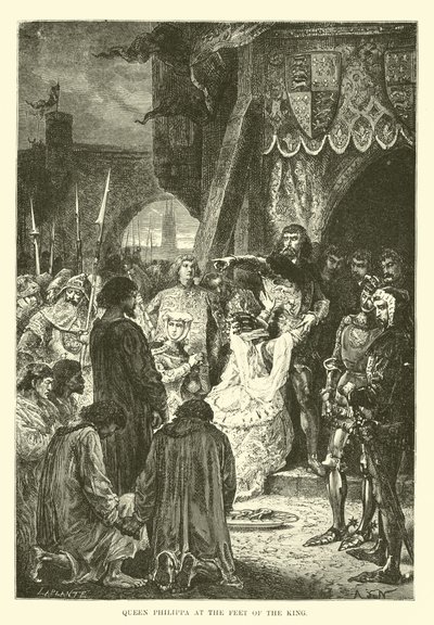 La regina Filippa ai piedi del re da French School