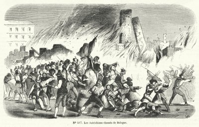 Ribelli che cacciano gli austriaci da Bologna, Italia, 1848 da French School