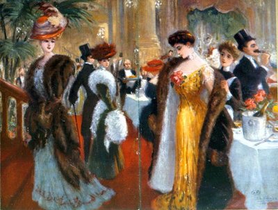 Ricevimento a Parigi c.1905-10 (litografia a colori) da French School