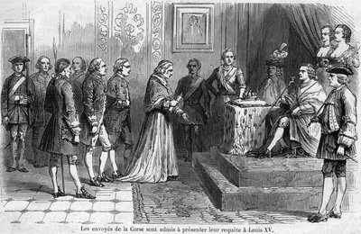 Ricevimento della deputazione corsa da parte del re Luigi XV (1710-1774) nel 1769. Gli inviati chiedono che l