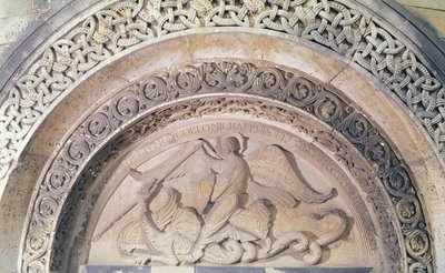 Rilievo dal timpano raffigurante San Michele e il drago, 1137 da French School