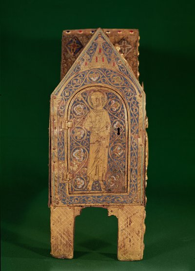 Cassa reliquiario di San Calminio, dettaglio di San Pietro che tiene le chiavi, Limoges da French School