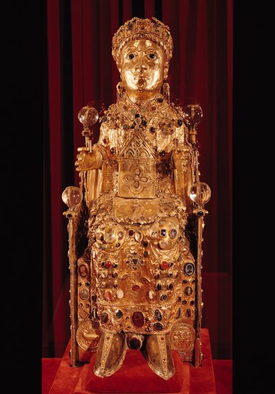 Statua reliquiario di St. Foy, c.980 (oro, argento, legno, pietre preziose e semi-preziose) da French School