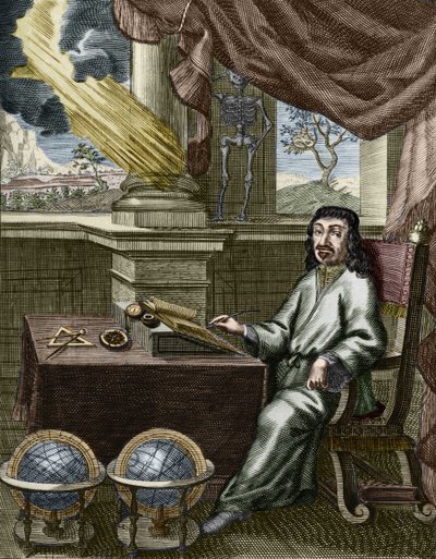 René Descartes (incisione colorata a mano) da French School