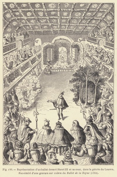 Rappresentazione di un balletto davanti a Enrico III e la sua corte, nella galleria del Louvre (incisione) da French School