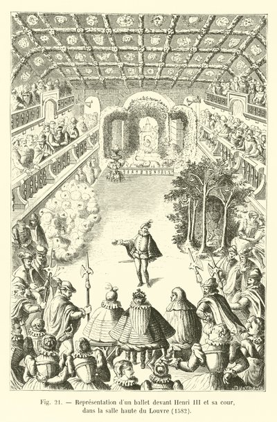 Rappresentazione di un balletto davanti a Enrico III e la sua corte, nella sala alta del Louvre, 1582 da French School