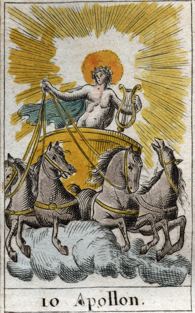 Rappresentazione di Apollo, dio del canto, della musica e della poesia, sul suo carro. Da "Mitologia della gioventù" di Pierre Blanchard 1803. da French School