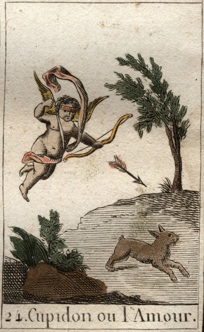 Rappresentazione di Cupido, o Amore, servitore di Venere, come un bambino bendato, che tende un arco. Da 