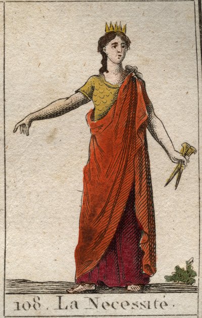 Rappresentazione della Necessità, come una donna inflessibile, figlia della Fortuna, con mani di bronzo. Da 
