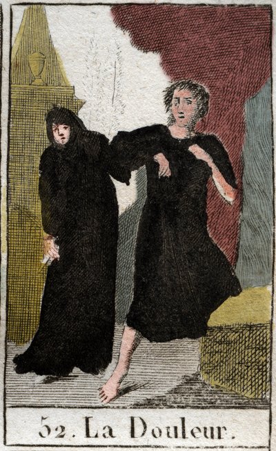 Rappresentazione del Dolore, personificato come una donna vestita di nero che si muove nell