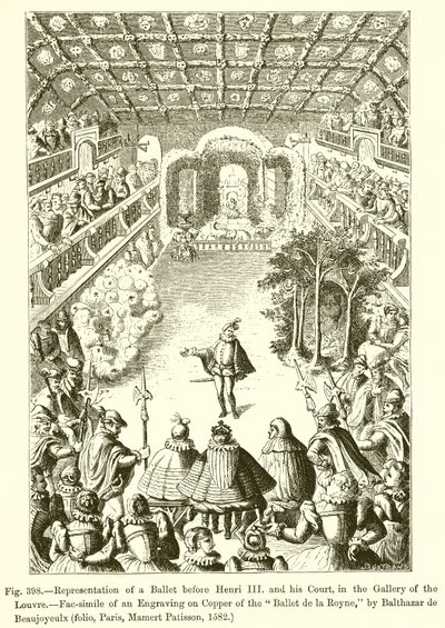 Rappresentazione di un balletto davanti a Enrico III e la sua corte, nella Galleria del Louvre da French School