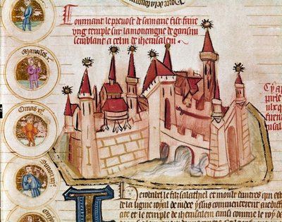 Rappresentazione di una città fortificata simile a Gerusalemme. Pagina tratta dal manoscritto 