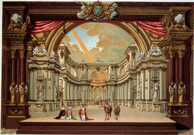 Rappresentazione di una commedia di Jean Baptiste Poquelin detto Molière (1622-1673) al teatro del castello di Versailles. Litografia del XIX secolo. Arti decorative, Parigi da French School