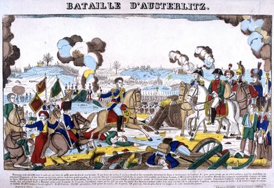 Rappresentazione della Battaglia di Austerlitz, o Battaglia dei Tre Imperatori, del 02/12/1805. Immagine di Epinal da French School